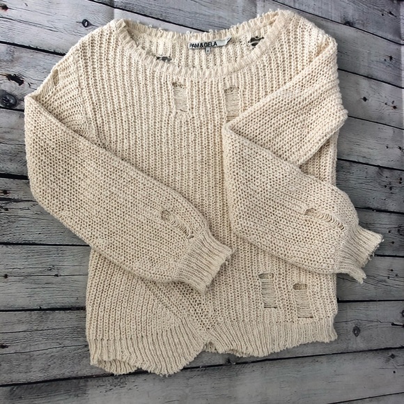 Pam & Gela Sweaters - Pam and Gela Distressed Sweater - Ivory